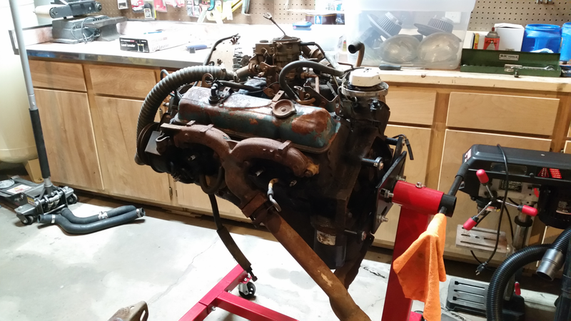 For some reason it’s way easier to roll around my cracked garage floor on this stand than it was hanging from the hoist, which has much larger casters.